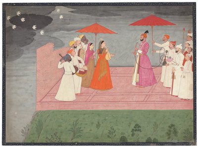 Muzycy grający ragę dla Balwant Dev Singh w porze deszczowej, ok. 1745-50 autorstwa Nainsukh