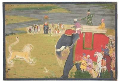 Raja Balwant Dev Singh na lwie shikaar, ok. 1750 autorstwa Nainsukh