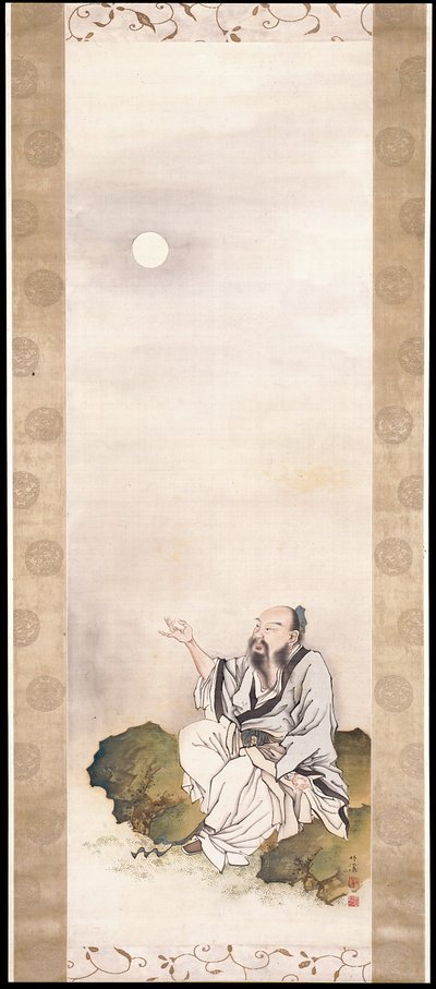 Gentleman Beholding The Moon (atrament i kolor na jedwabiu) autorstwa Nakabayashi Chikkei