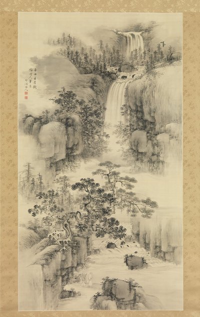 Krajobraz z wodospadem, 1841. autorstwa Nakabayashi Chikuto