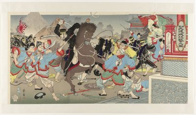 Atak na Jiuliancheng w Mandżurii Shinkoku Kûrenjo kôgeki no zu autorstwa Nakamura Shûkô
