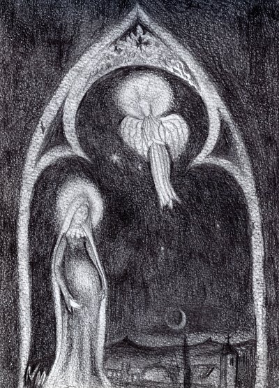 Anioł Gabriel, 2015, (Studium ołówka grafitowego na karcie) autorstwa Nancy Moniz Charalambous