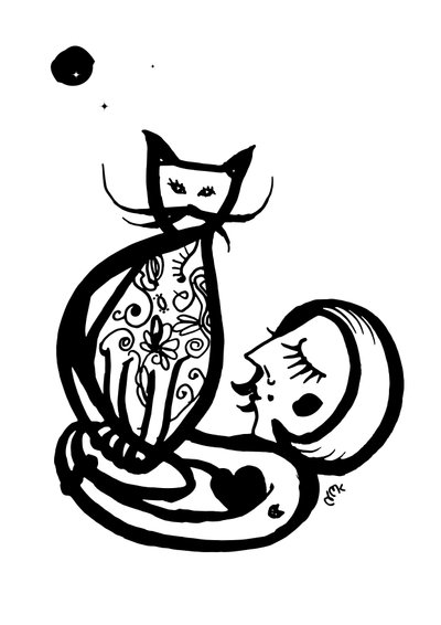 Arty Wednesday Cat, 2021 (tusz na kartce) autorstwa Nancy Moniz Charalambous