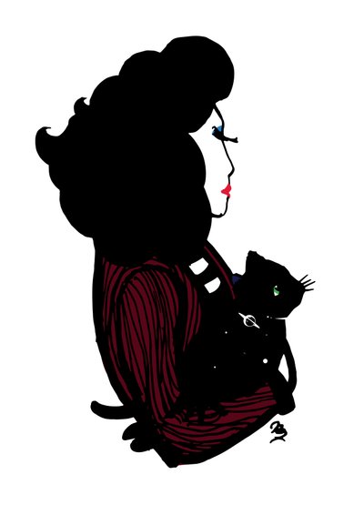 Galaxy Thursday Cat, 2021 (tusz na karcie) autorstwa Nancy Moniz Charalambous
