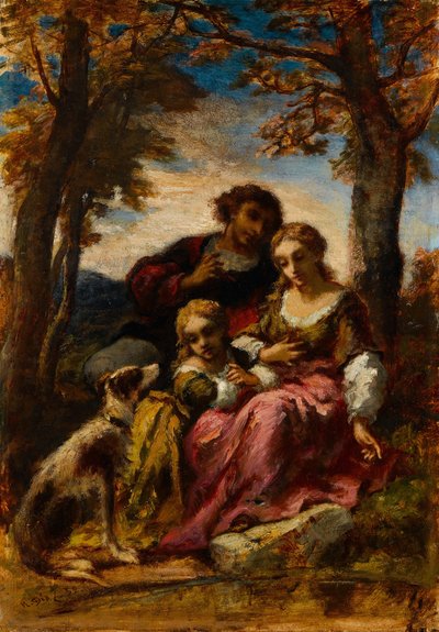 Postacie i pies w krajobrazie, 1852. autorstwa Narcisse Virgile Diaz de la Peña