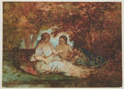 Scena w lesie, ok. 1830-50 (pióro, tusz, akwarela i olej na papierze) autorstwa Narcisse Virgile Diaz de la Peña