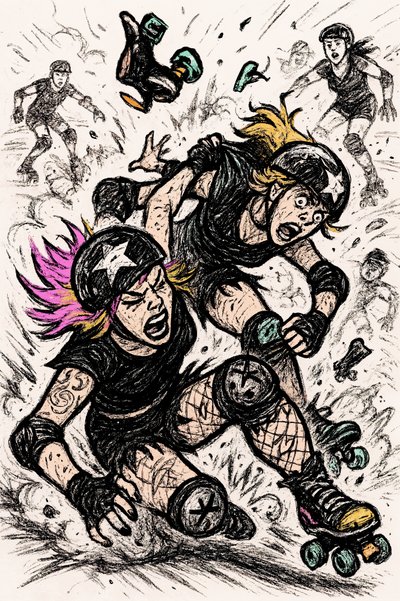 Wypadek podczas zawodów roller derby autorstwa Natalie Bruns