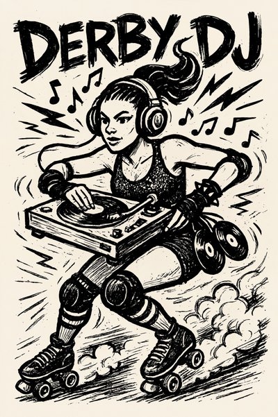 DJ na zawodach roller derby autorstwa Natalie Bruns