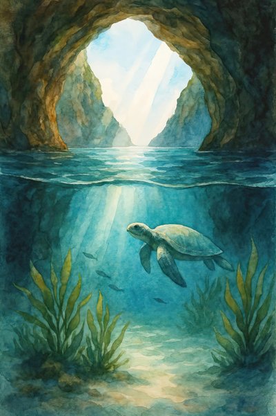 Żółw z jaskiń oceanicznych w słońcu autorstwa Natalie Bruns