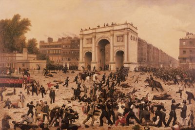 Zamieszki związane z prawem wyborczym dla mężczyzn w Hyde Parku, 1866 r. autorstwa Nathan Hughes