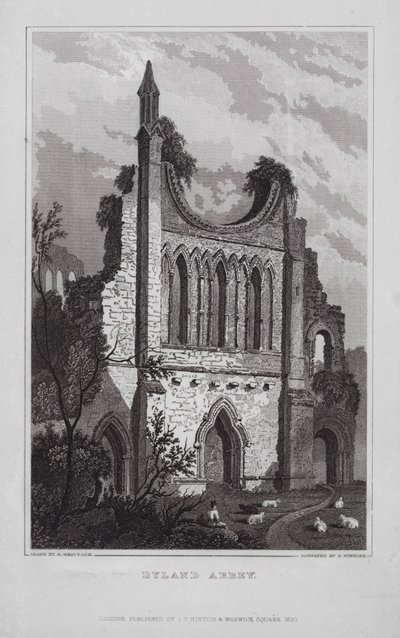 Opactwo Byland (grawerowanie) autorstwa Nathaniel (after) Whittock