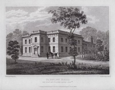 Farnley Hall, siedziba Waltera Fawksa (rycina) autorstwa Nathaniel (after) Whittock