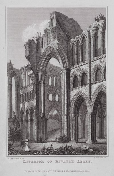 Wnętrze opactwa Rivaulx (rycina) autorstwa Nathaniel (after) Whittock
