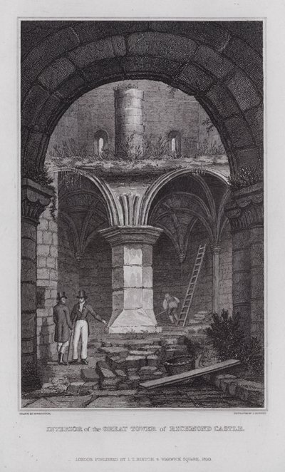 Wnętrze Wielkiej Wieży Zamku Richmond (rycina) autorstwa Nathaniel (after) Whittock
