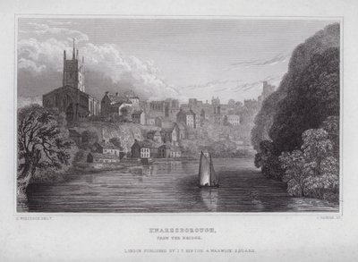 Knaresborough, od mostu (rycina) autorstwa Nathaniel (after) Whittock