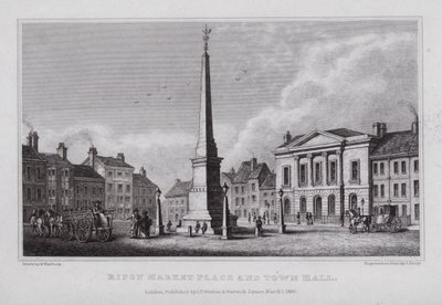 Rynek i Ratusz Ripon (rycina) autorstwa Nathaniel (after) Whittock