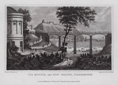 Muzeum i New Bridge, Scarborough (grafika) autorstwa Nathaniel (after) Whittock
