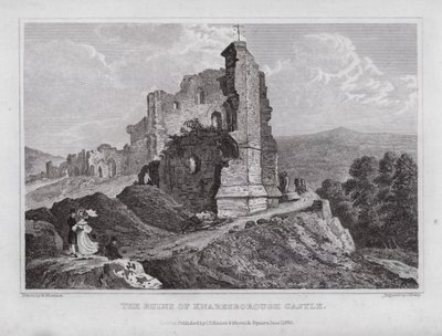 Ruiny zamku Knaresborough (rycina) autorstwa Nathaniel (after) Whittock