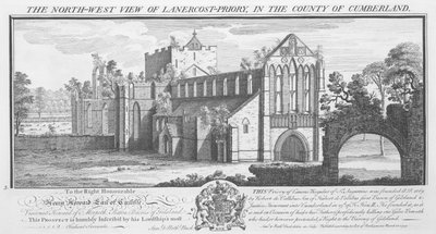 „North West View of Lanercost Priory w hrabstwie Cumberland”, 1739 autorstwa Nathaniel Buck