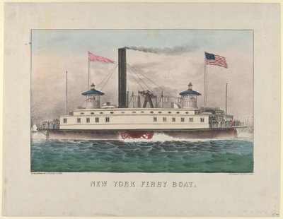 Statek promowy w Nowym Jorku, ca. 1860-65., ca. 1860-65. Twórcy: Nathaniel Currier, James Merritt Ives, Currier i Ives. autorstwa Currier and Ives