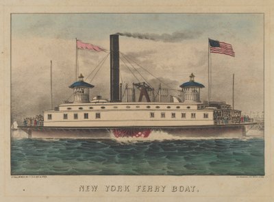 Statek promowy w Nowym Jorku, ca. 1860-65., ca. 1860-65. Twórcy: Nathaniel Currier, James Merritt Ives, Currier i Ives. autorstwa Currier and Ives