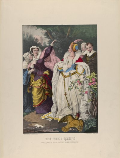 Konkurencyjne królowe - Maria, królowa Szkotów przeciw królowej Elżbiecie, 1857-72., 1857-72. Twórcy: Nathaniel Currier, James Merritt Ives, Currier i Ives. autorstwa Currier and Ives