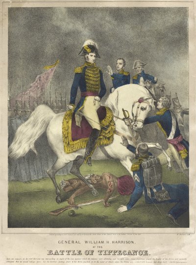 Generał William H. Harrison w bitwie pod Tippecanoe, wyd. 1840 autorstwa Nathaniel Currier