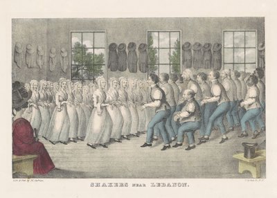 Shakers koło Lebanon, ok. 1830 (litografia ręcznie kolorowana) autorstwa Nathaniel Currier