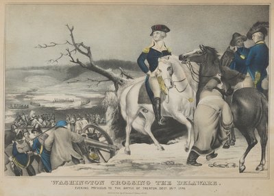 Waszyngton przekraczający wieczór Delaware Przed bitwą pod Trenton, 25 grudnia..., 1847 r. autorstwa Nathaniel Currier