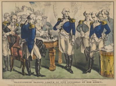 Waszyngton żegna się z oficerami swojej armii – w tawernie Francisa, Broad Street, New..., 1848. autorstwa Nathaniel Currier