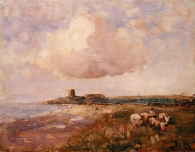 Irlandzkie wybrzeże z chłopcem i bydłem (olej na płótnie) autorstwa Nathaniel Hone