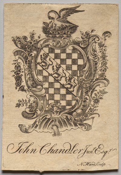 Ekslibris: Herb z Johnem Chandlerem Jun.r, Esq. wpisany autorstwa Nathaniel Hurd