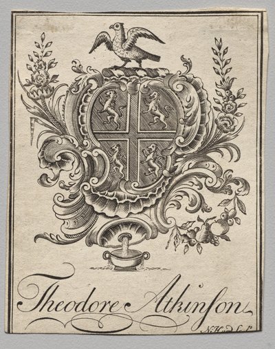 Ekslibris: herb z inskrypcją Theodore Atkinson autorstwa Nathaniel Hurd