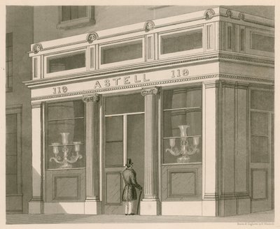 Witryna sklepu Astell, Wine and Spirit Warehouse, Grafton Street, Tottenham Court Road autorstwa Nathaniel Whittock