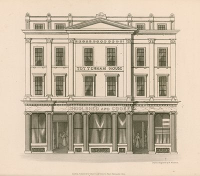 Sklep frontowy Shoolbred i Cooke, Drapers, Tottenham Court Road, Londyn autorstwa Nathaniel Whittock