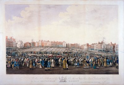 Rynek Smithfield, West Smithfield, City of London, c1825. autorstwa Nathaniel Whittock