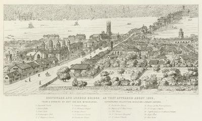 Southwark i London Bridge, bo pojawiły się około 1546 autorstwa Nathaniel Whittock
