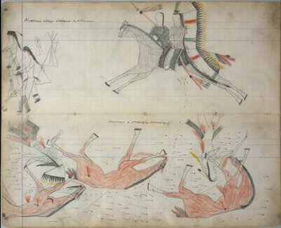 Czejenowie odparci i ranni, ok. 1877-79 (rysunek księgi głównej) autorstwa Native American