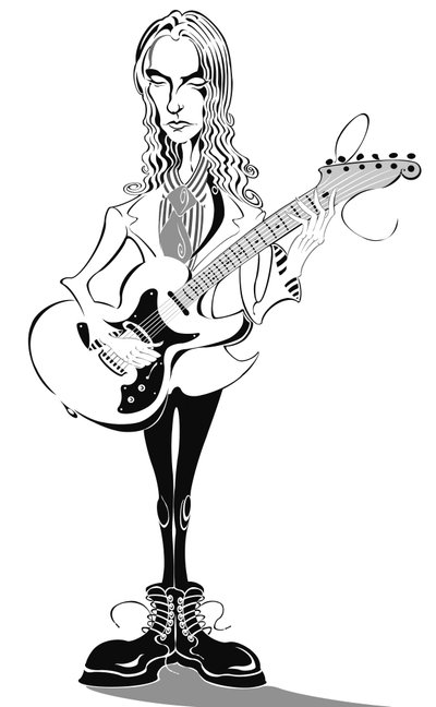 Aimee Mann - karykatura - amerykańska piosenkarka, autorka tekstów i basistka, ur. 1960 autorstwa Neale Osborne
