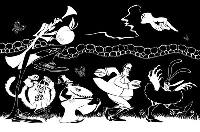 The Blue Meanies, 2004 (tusz; wersja cyfrowa 2023) autorstwa Neale Osborne