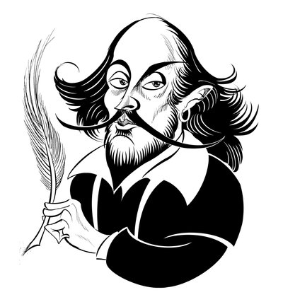 William Shakespeare - czarno-biała karykatura autorstwa Neale Osborne