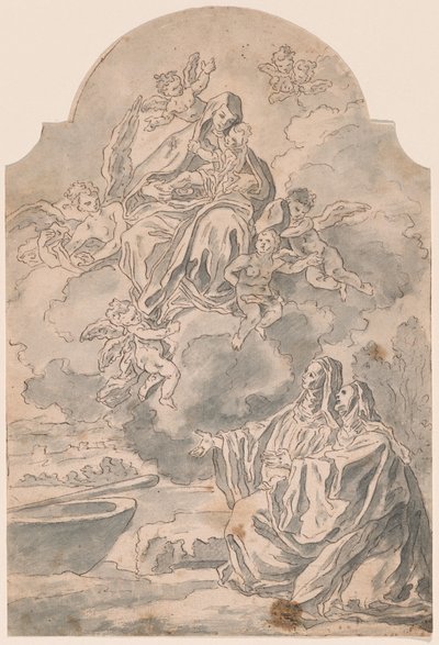 Dziewica z Dzieciątkiem ukazująca się dwóm żeńskim zakonnikom autorstwa Neapolitan 17th Century