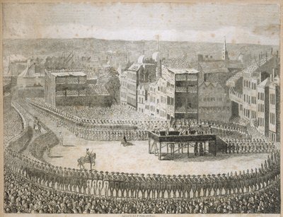„Egzekucja zbuntowanych panów w 1745”, Tower Hill, Londyn, XVIII wiek autorstwa Neele and Stockley