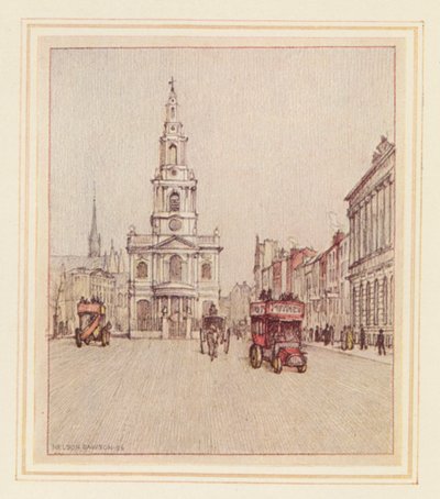 St Mary-le-Strand (kolorowa litografia) autorstwa Nelson Dawson
