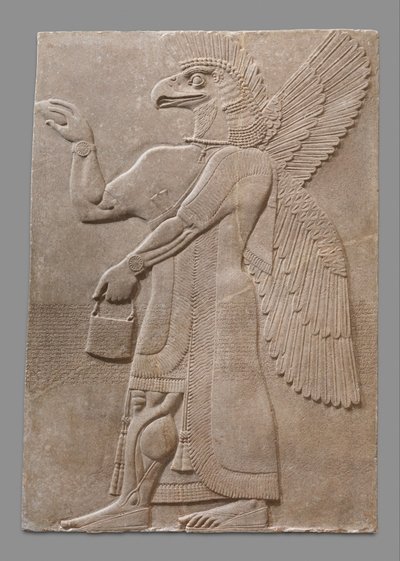 Płaskorzeźba przedstawiająca nadprzyrodzoną postać uskrzydlonego orła, ok. 883-59 p.n.e. (Alabaster gipsowy) autorstwa Neo Assyrian