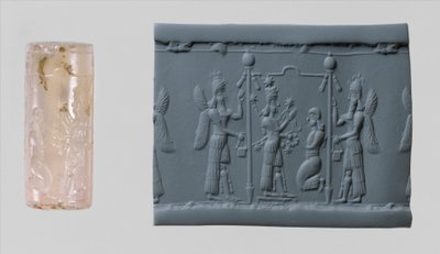 Pieczęć cylindryczna Isztar i współczesny odcisk, ok. 1930 r. 8-7 wpne (chalcedon) autorstwa Neo Assyrian Neo Assyrian