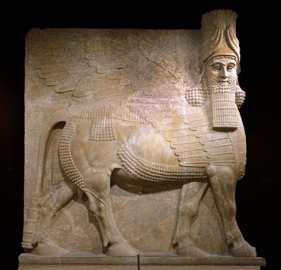Skrzydlaty byk z dworu VIII w pałacu króla Sargona II, Chorsabad, 721-705 pne (gips?) autorstwa Neo Assyrian Neo Assyrian