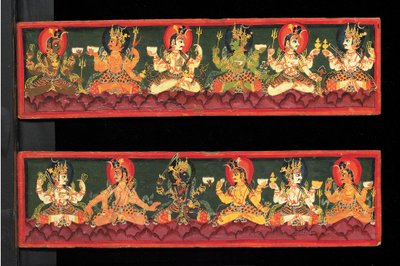 Okładki książek z rękopisu Shaiva (nieprzezroczyste wc na drewnie) autorstwa Nepalese School