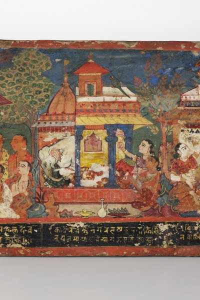 Detal z okładki rękopisu buddyjskiego (nieprzezroczyste wc na drewnie) autorstwa Nepalese School