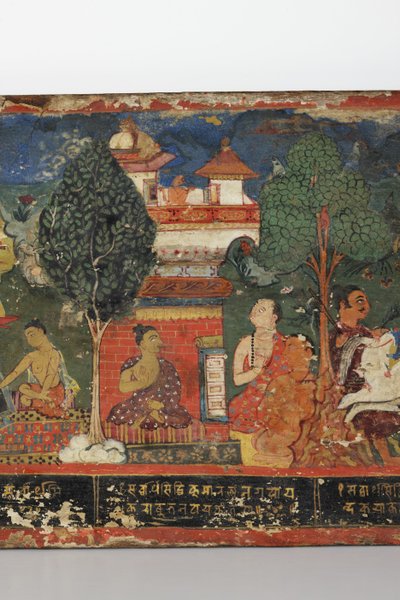 Detal z okładki rękopisu buddyjskiego (nieprzezroczyste wc na drewnie) autorstwa Nepalese School